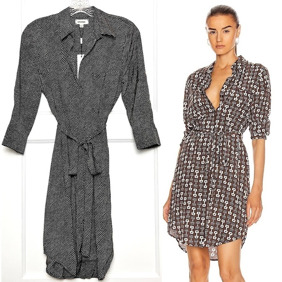 NWT L'AGENCE Silk Striped Tie Waist Button Up Collared Long Sleeve Shirtdress XS - Picture 1 of 7